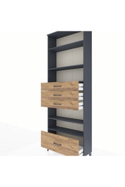 Arges Dolap 5 Raflı 4 Çekmeceli 88x30x243 Antrasit-Çam