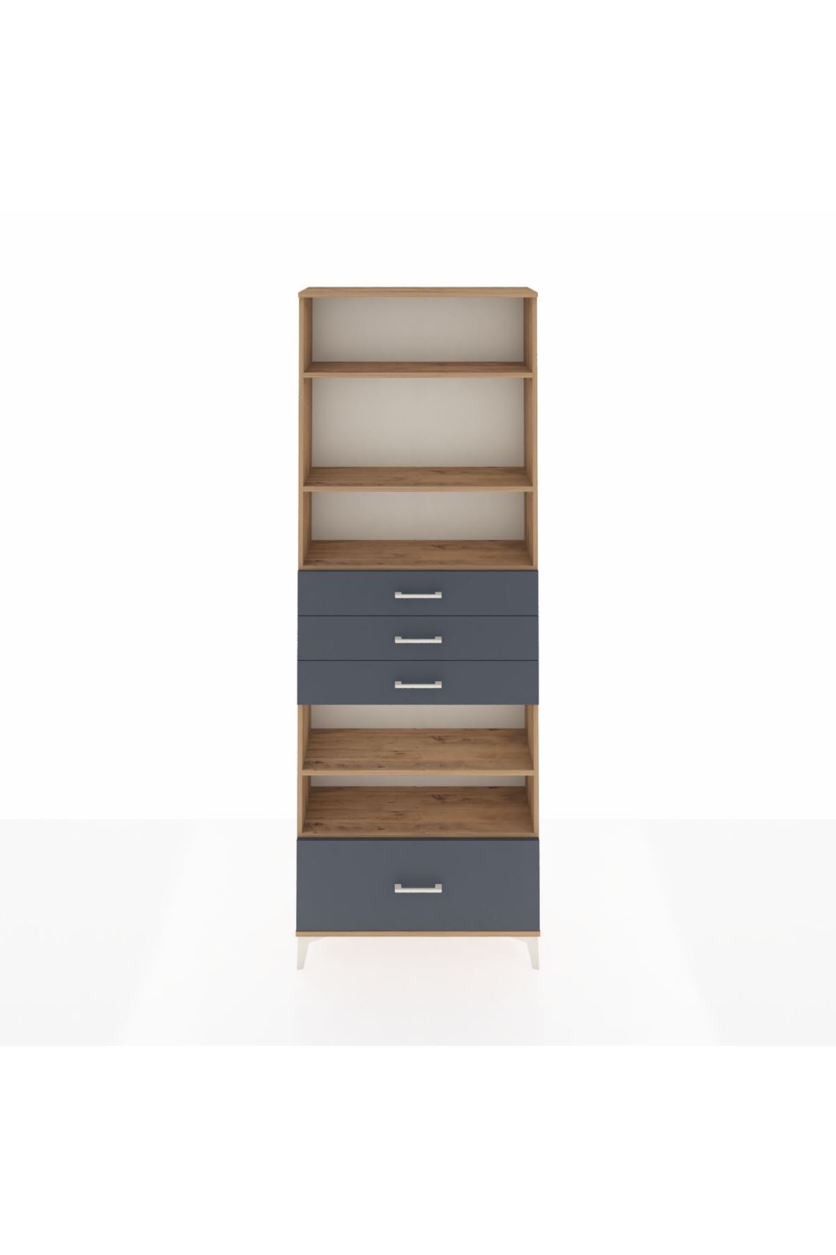 Arges Dolap 5 Raflı 4 Çekmeceli 88x30x243 Çam-Antrasit