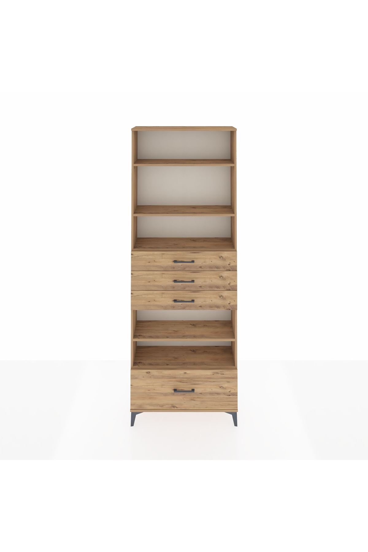 Arges Dolap 5 Raflı 4 Çekmeceli 88x30x243 Çam-Çam