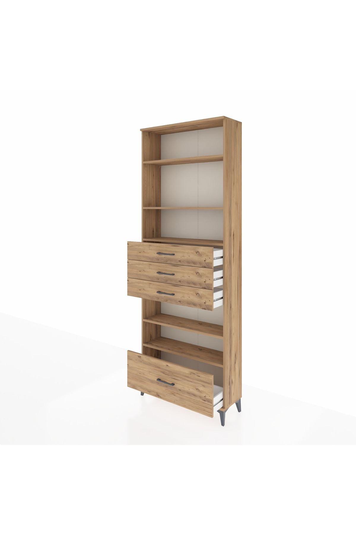 Arges Dolap 5 Raflı 4 Çekmeceli 88x30x243 Çam-Çam