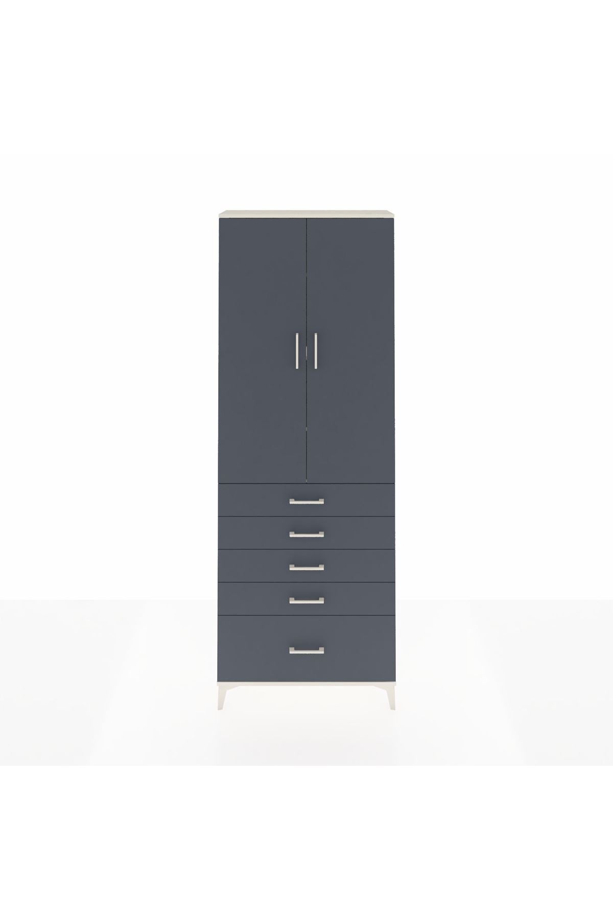 Arges Dolap 4 Raflı 5 Çekmeceli 2 Kapaklı 88x30x243 Aytaşı-Antrasit