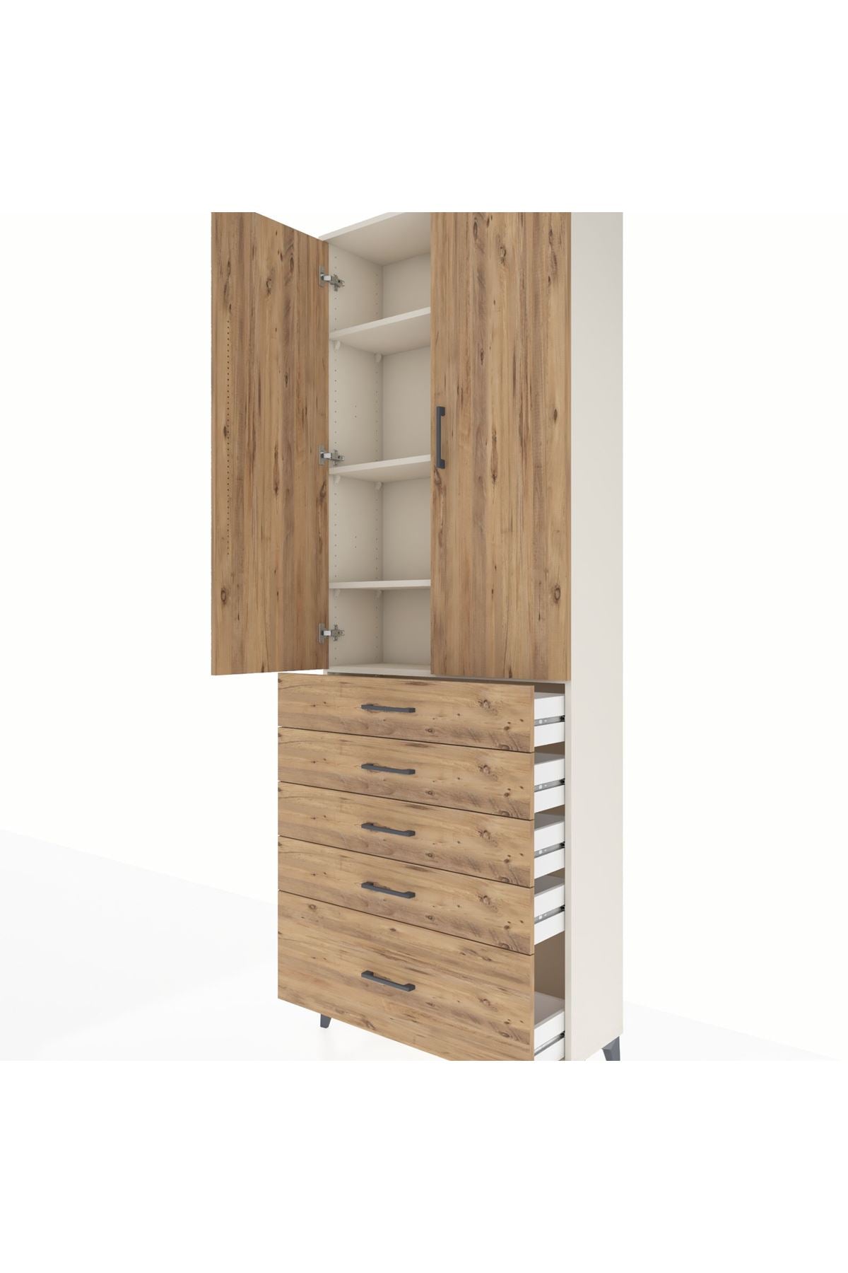 Arges Dolap 4 Raflı 5 Çekmeceli 2 Kapaklı 88x30x243 Aytaşı-Çam