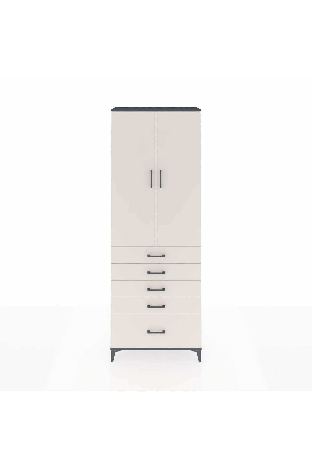 Arges Dolap 4 Raflı 5 Çekmeceli 2 Kapaklı 88x30x243 Antrasit-Aytaşı