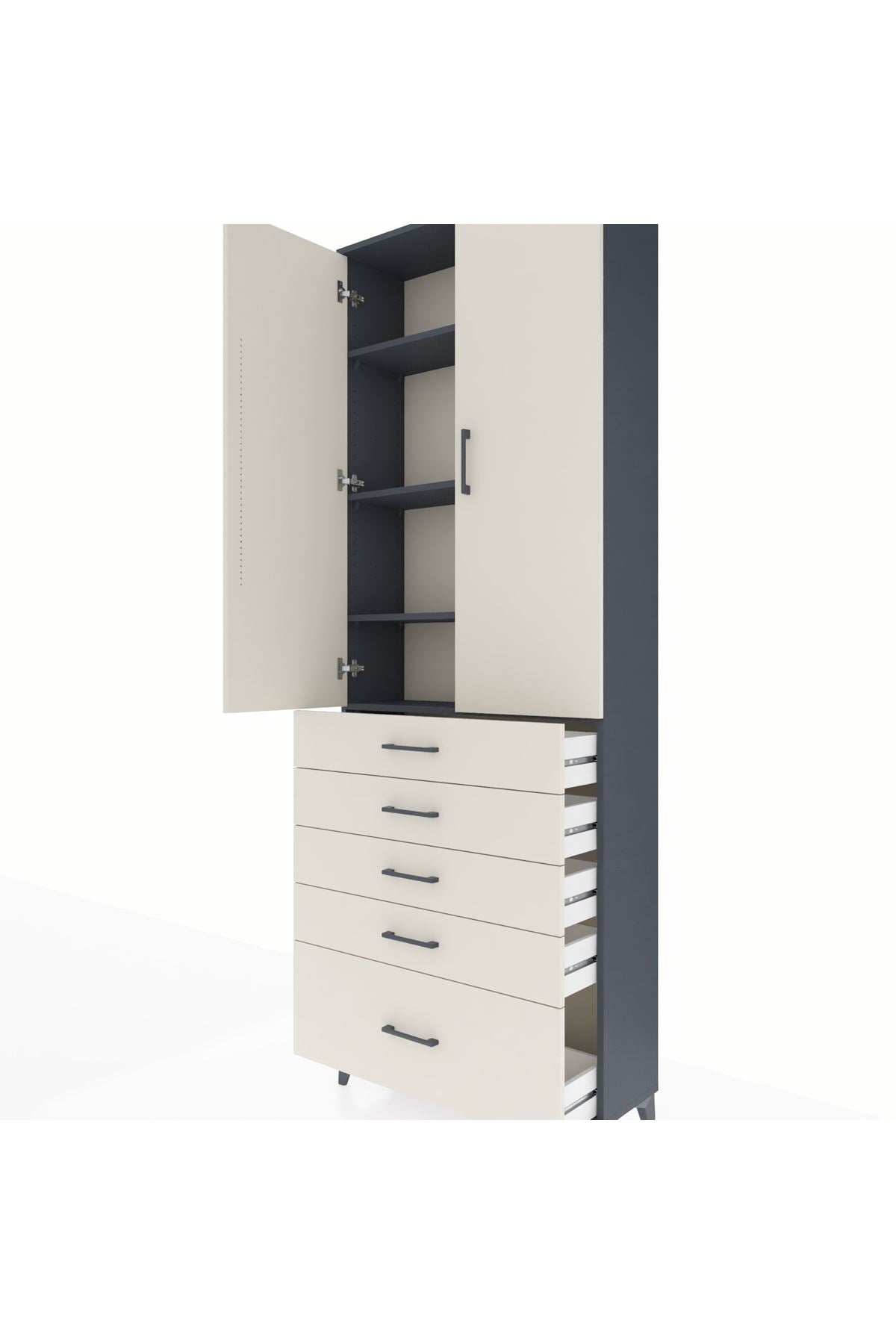 Arges Dolap 4 Raflı 5 Çekmeceli 2 Kapaklı 88x30x243 Antrasit-Aytaşı