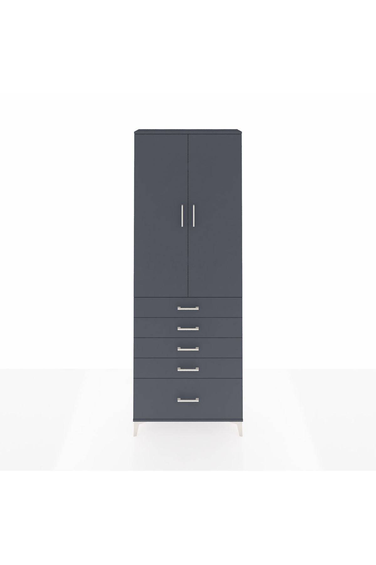 Arges Dolap 4 Raflı 5 Çekmeceli 2 Kapaklı 88x30x243 Antrasit-Antrasit