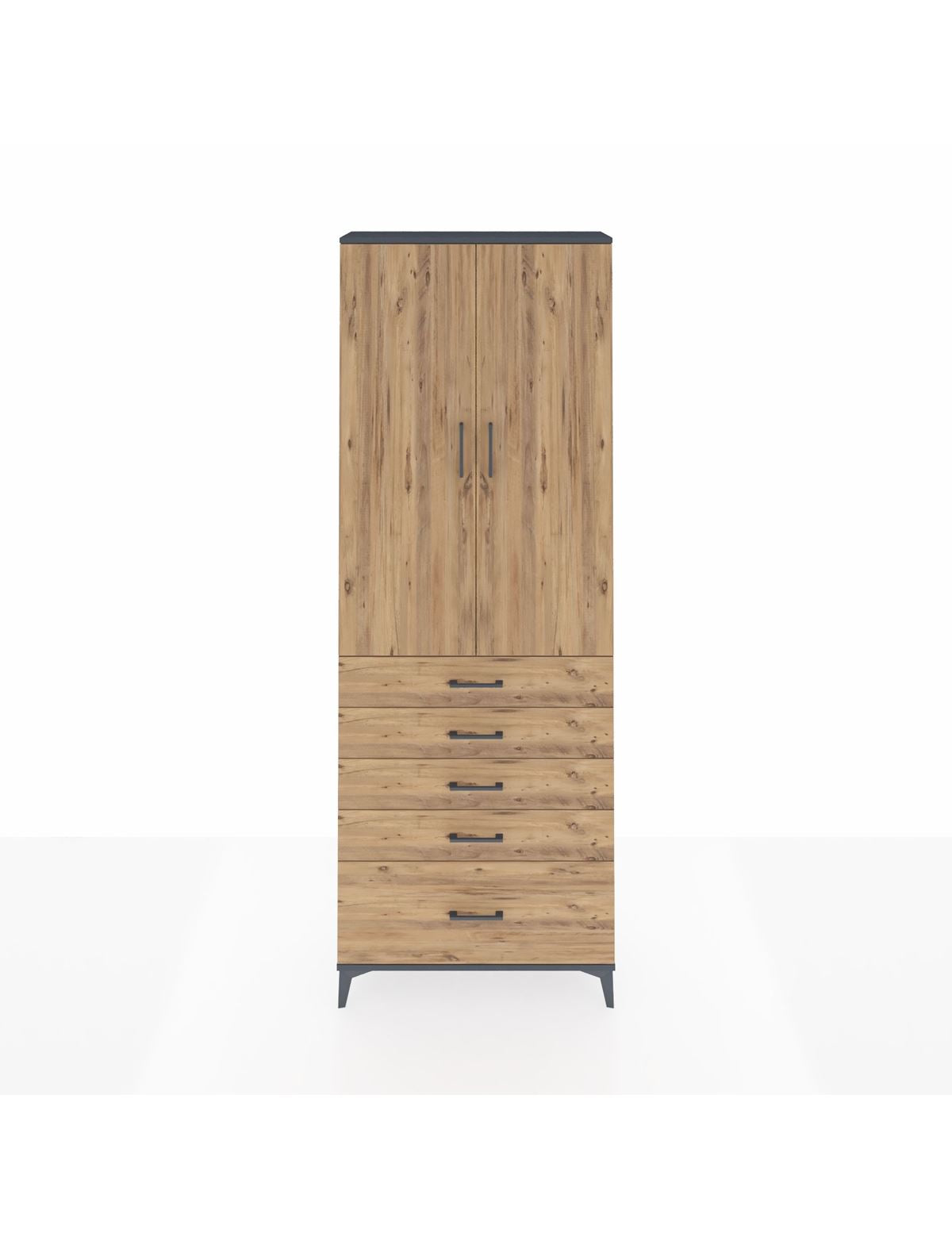 Arges Dolap 4 Raflı 5 Çekmeceli 2 Kapaklı 88x30x243 Antrasit-Çam