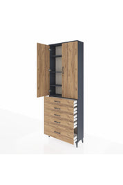 Arges Dolap 4 Raflı 5 Çekmeceli 2 Kapaklı 88x30x243 Antrasit-Çam