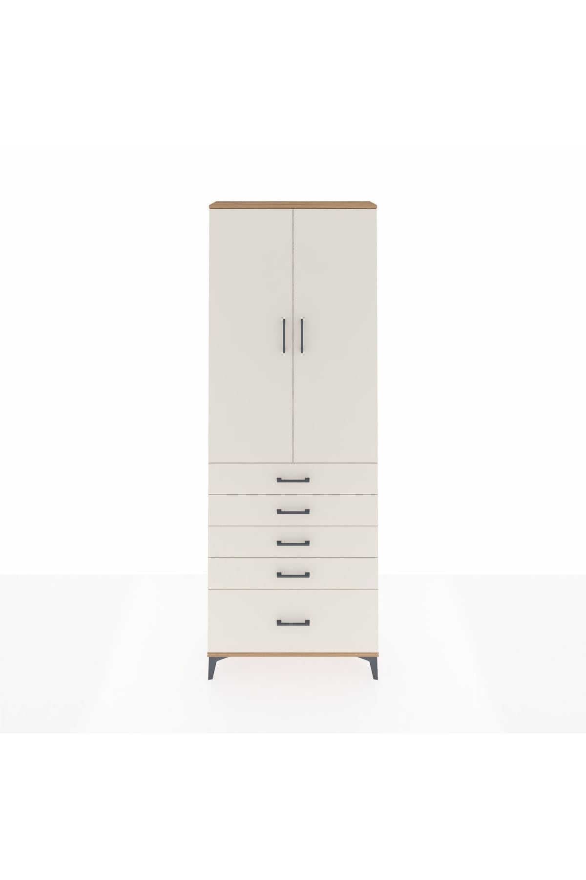 Arges Dolap 4 Raflı 5 Çekmeceli 2 Kapaklı 88x30x243 Çam-Aytaşı