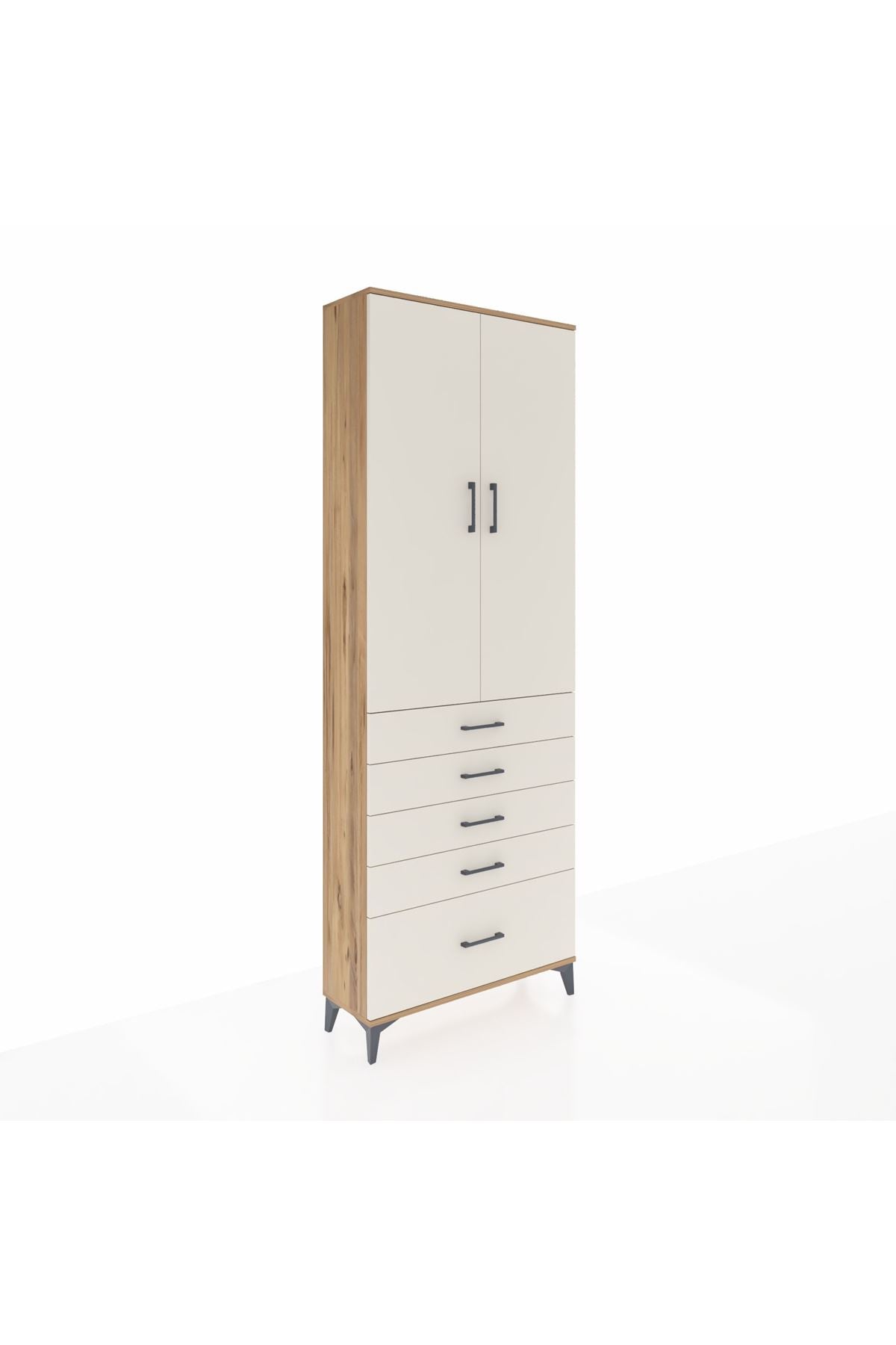 Arges Dolap 4 Raflı 5 Çekmeceli 2 Kapaklı 88x30x243 Çam-Aytaşı