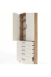 Arges Dolap 4 Raflı 5 Çekmeceli 2 Kapaklı 88x30x243 Çam-Aytaşı
