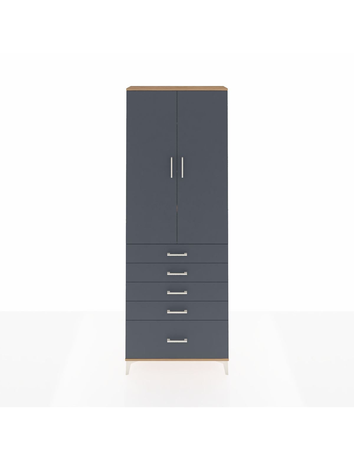 Arges Dolap 4 Raflı 5 Çekmeceli 2 Kapaklı 88x30x243 Çam-Antrasit