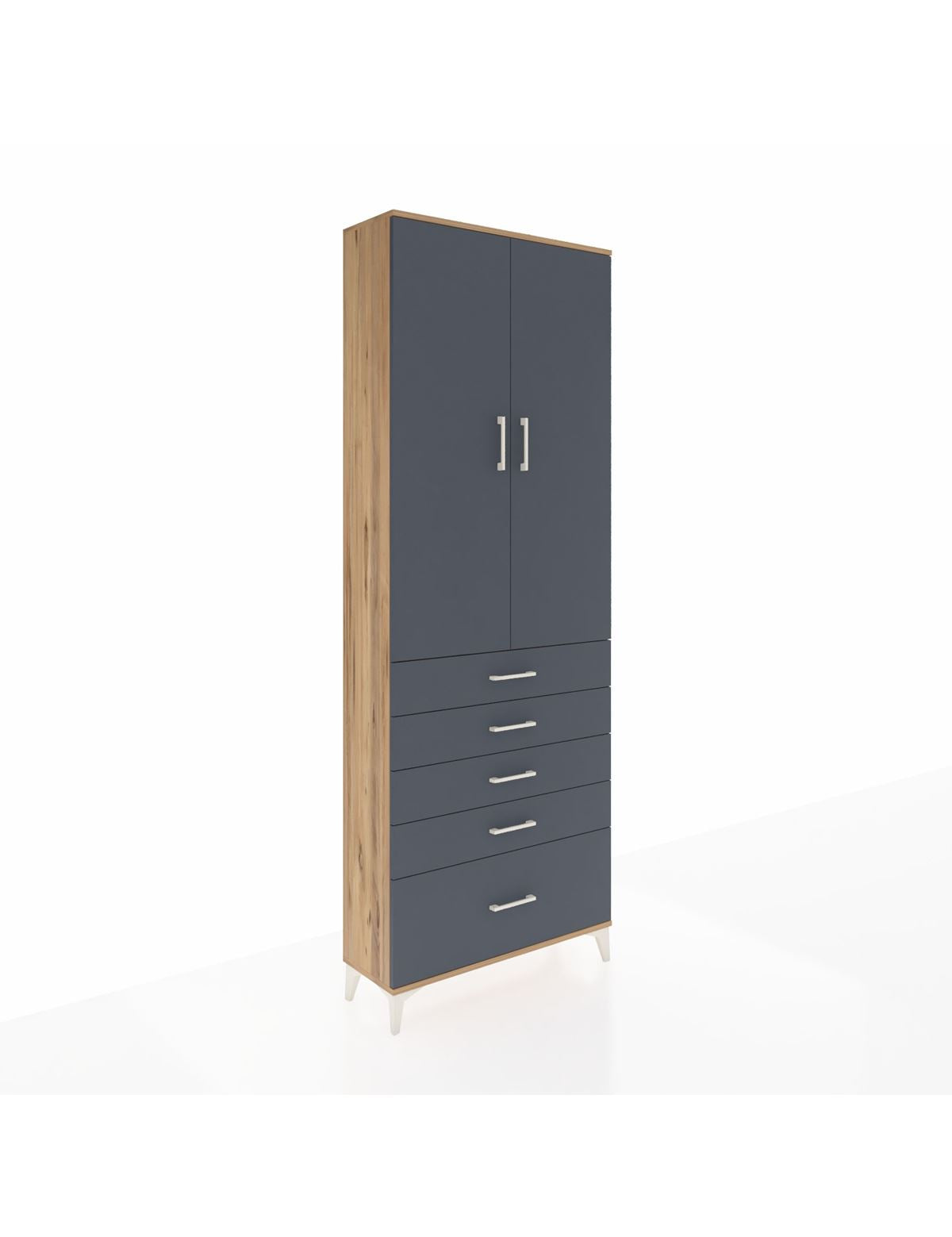 Arges Dolap 4 Raflı 5 Çekmeceli 2 Kapaklı 88x30x243 Çam-Antrasit