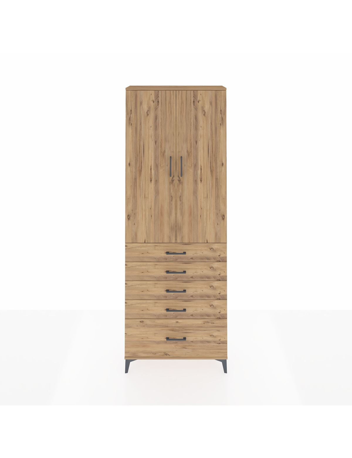 Arges Dolap 4 Raflı 5 Çekmeceli 2 Kapaklı 88x30x243 Çam-Çam