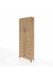 Arges Dolap 4 Raflı 5 Çekmeceli 2 Kapaklı 88x30x243 Çam-Çam