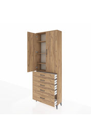 Arges Dolap 4 Raflı 5 Çekmeceli 2 Kapaklı 88x30x243 Çam-Çam
