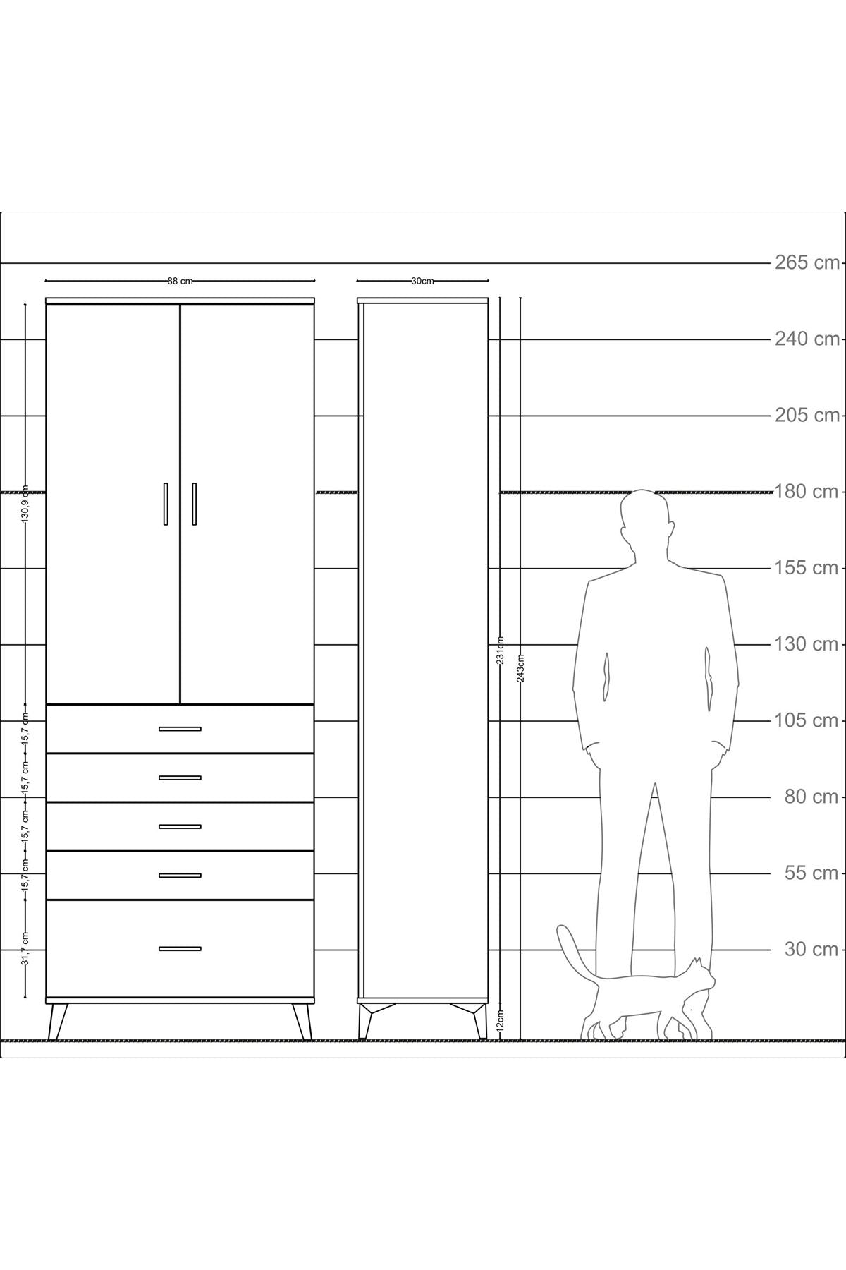 Arges Dolap 4 Raflı 5 Çekmeceli 2 Kapaklı 88x30x243 Çam-Çam