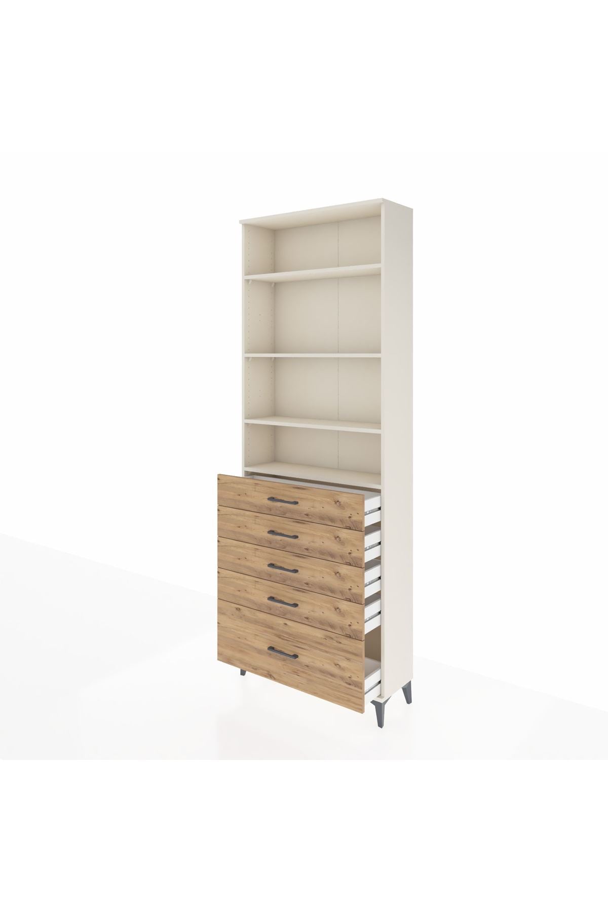 Arges Dolap 4 Raflı 5 Çekmeceli 88x30x243 Aytaşı-Çam