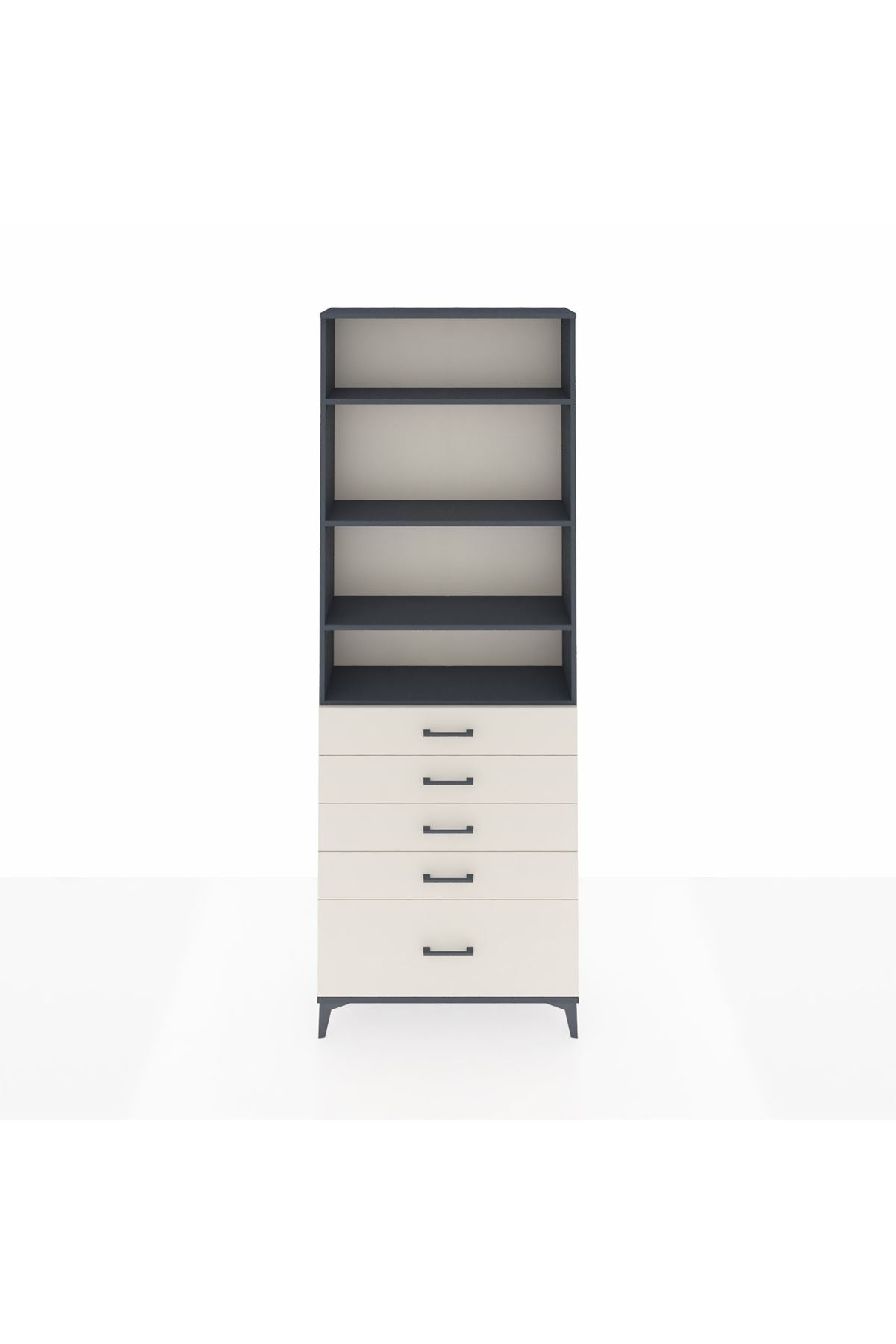 Arges Dolap 4 Raflı 5 Çekmeceli 88x30x243 Antrasit-Aytaşı