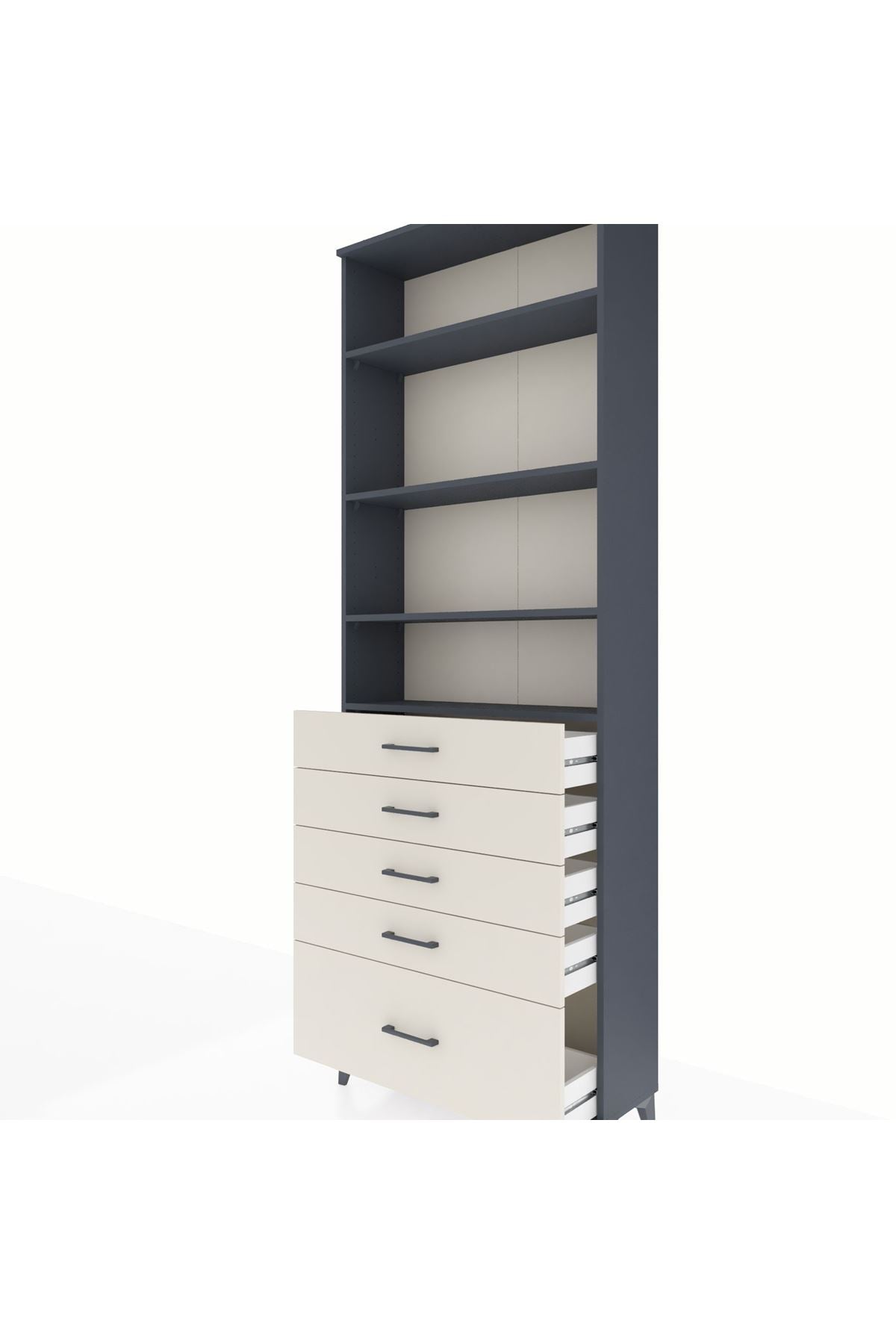 Arges Dolap 4 Raflı 5 Çekmeceli 88x30x243 Antrasit-Aytaşı