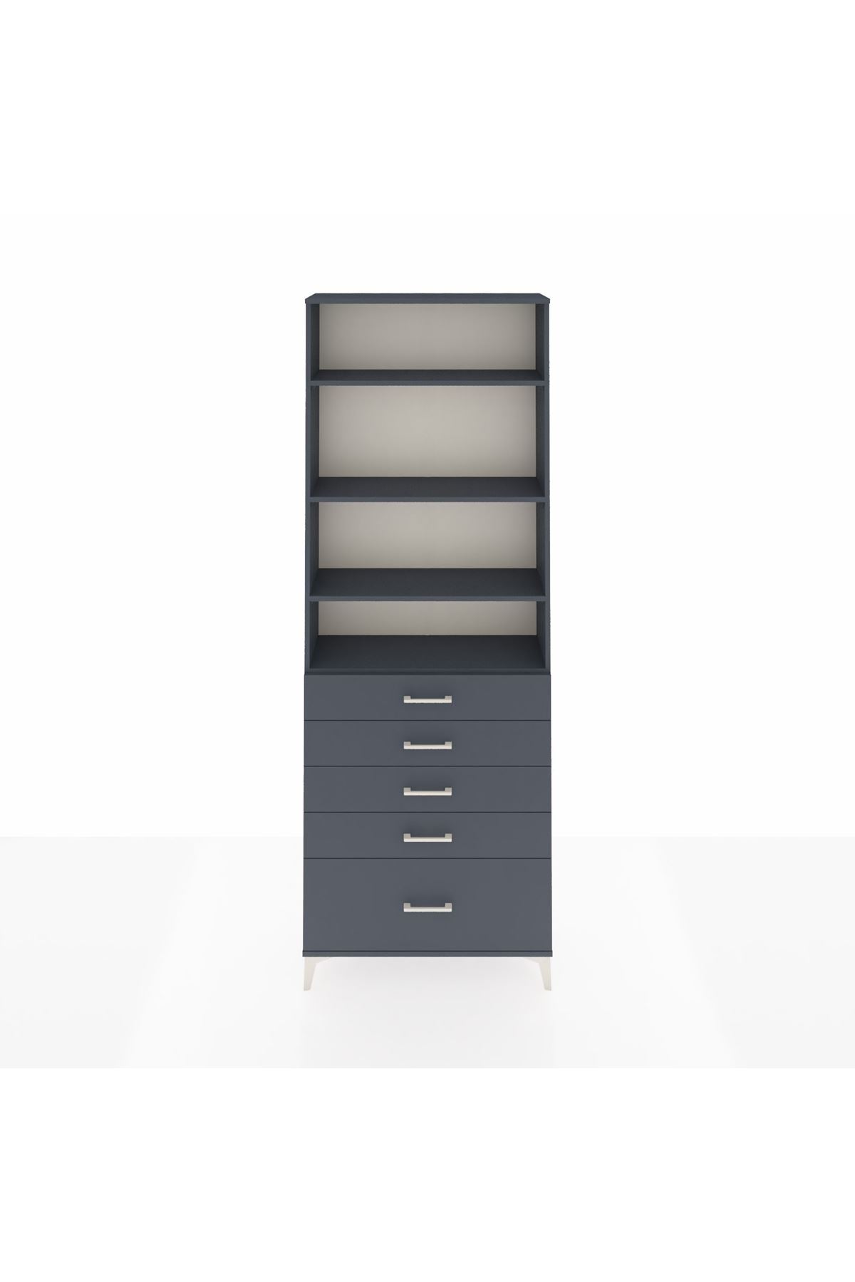 Arges Dolap 4 Raflı 5 Çekmeceli 88x30x243 Antrasit-Antrasit