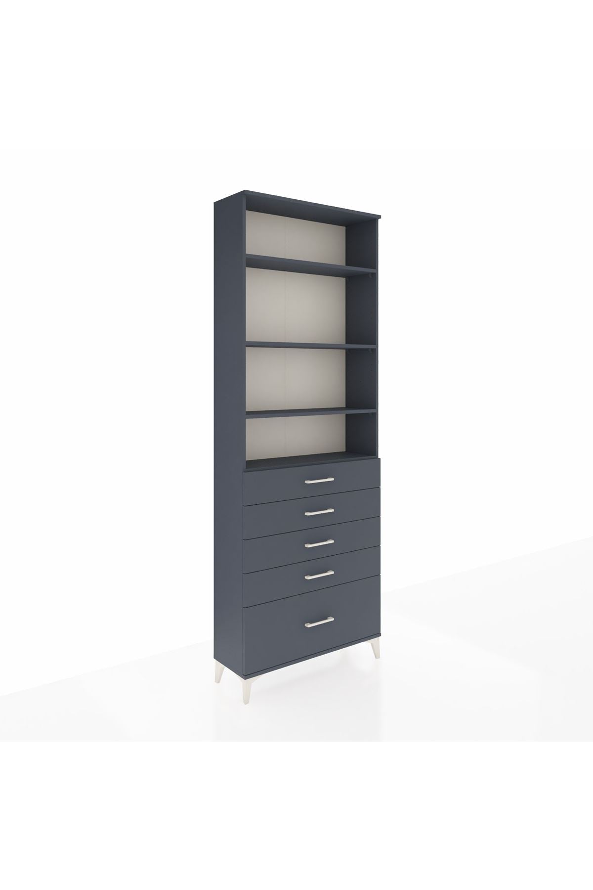 Arges Dolap 4 Raflı 5 Çekmeceli 88x30x243 Antrasit-Antrasit