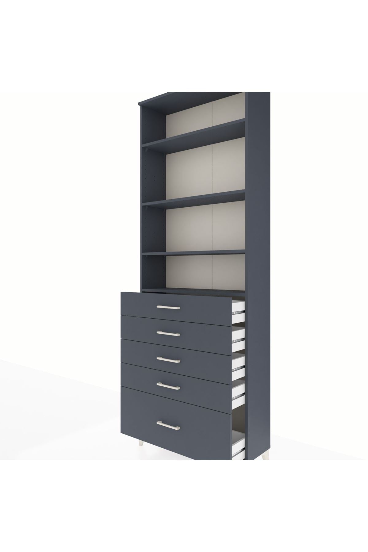 Arges Dolap 4 Raflı 5 Çekmeceli 88x30x243 Antrasit-Antrasit