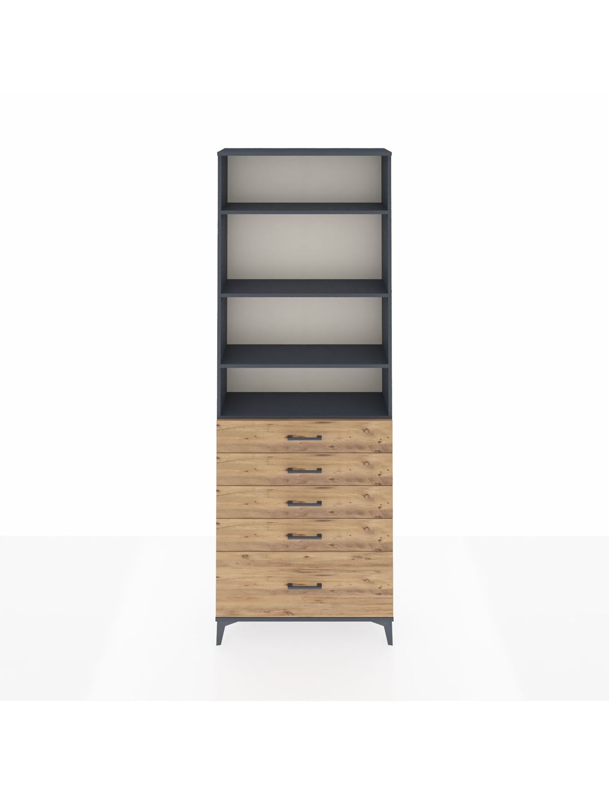 Arges Dolap 4 Raflı 5 Çekmeceli 88x30x243 Antrasit-Çam