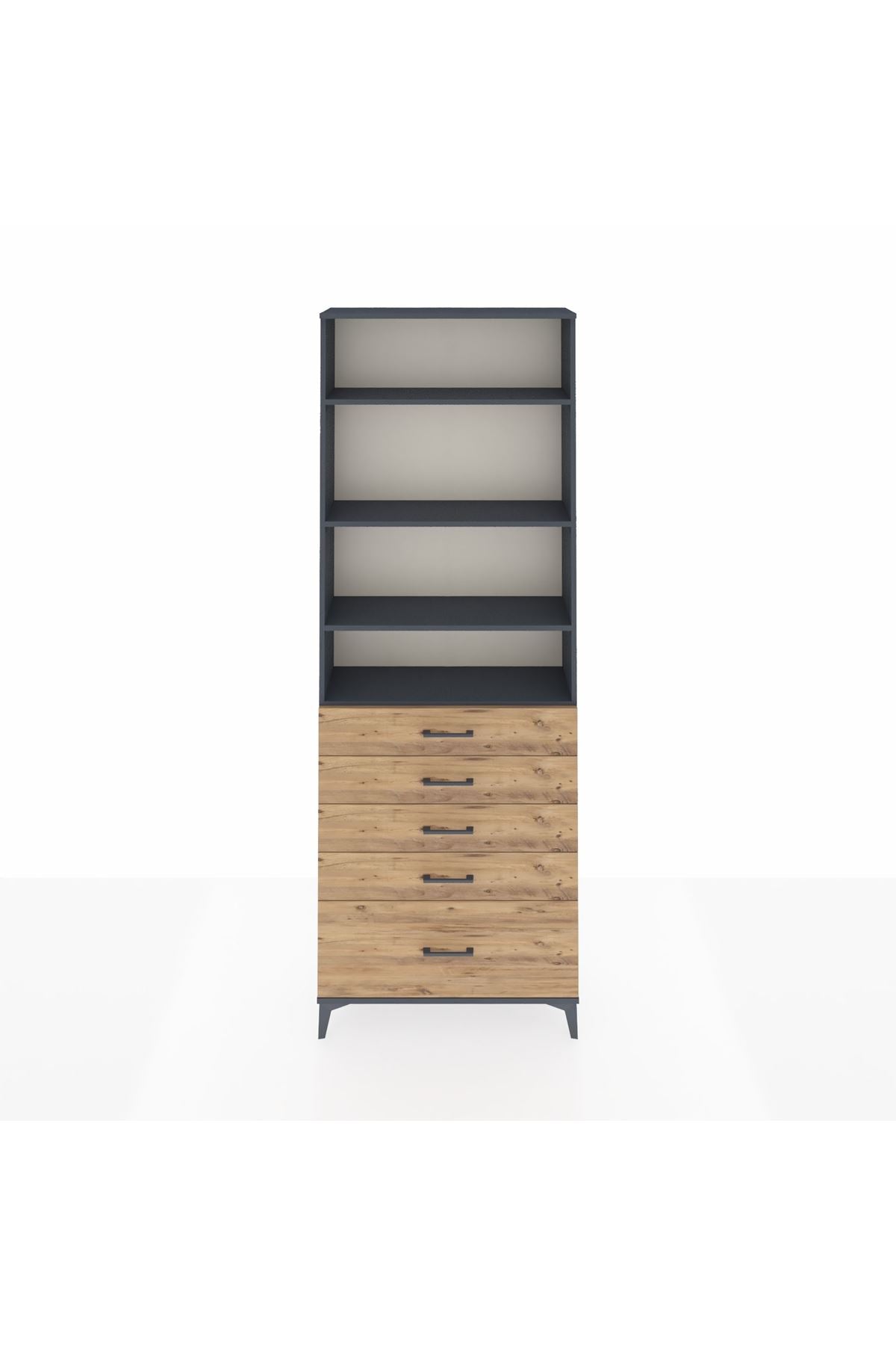 Arges Dolap 4 Raflı 5 Çekmeceli 88x30x243 Antrasit-Çam