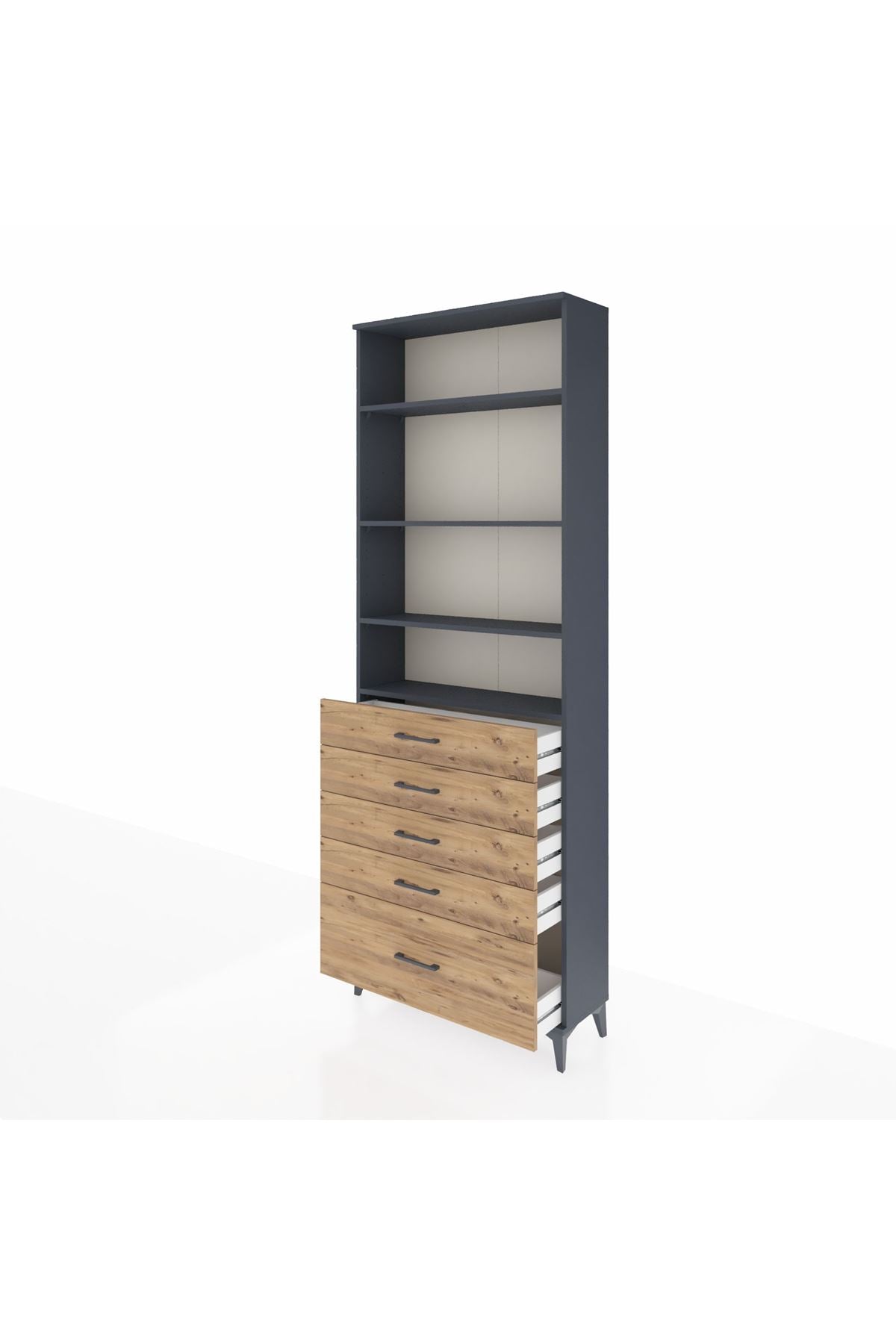 Arges Dolap 4 Raflı 5 Çekmeceli 88x30x243 Antrasit-Çam