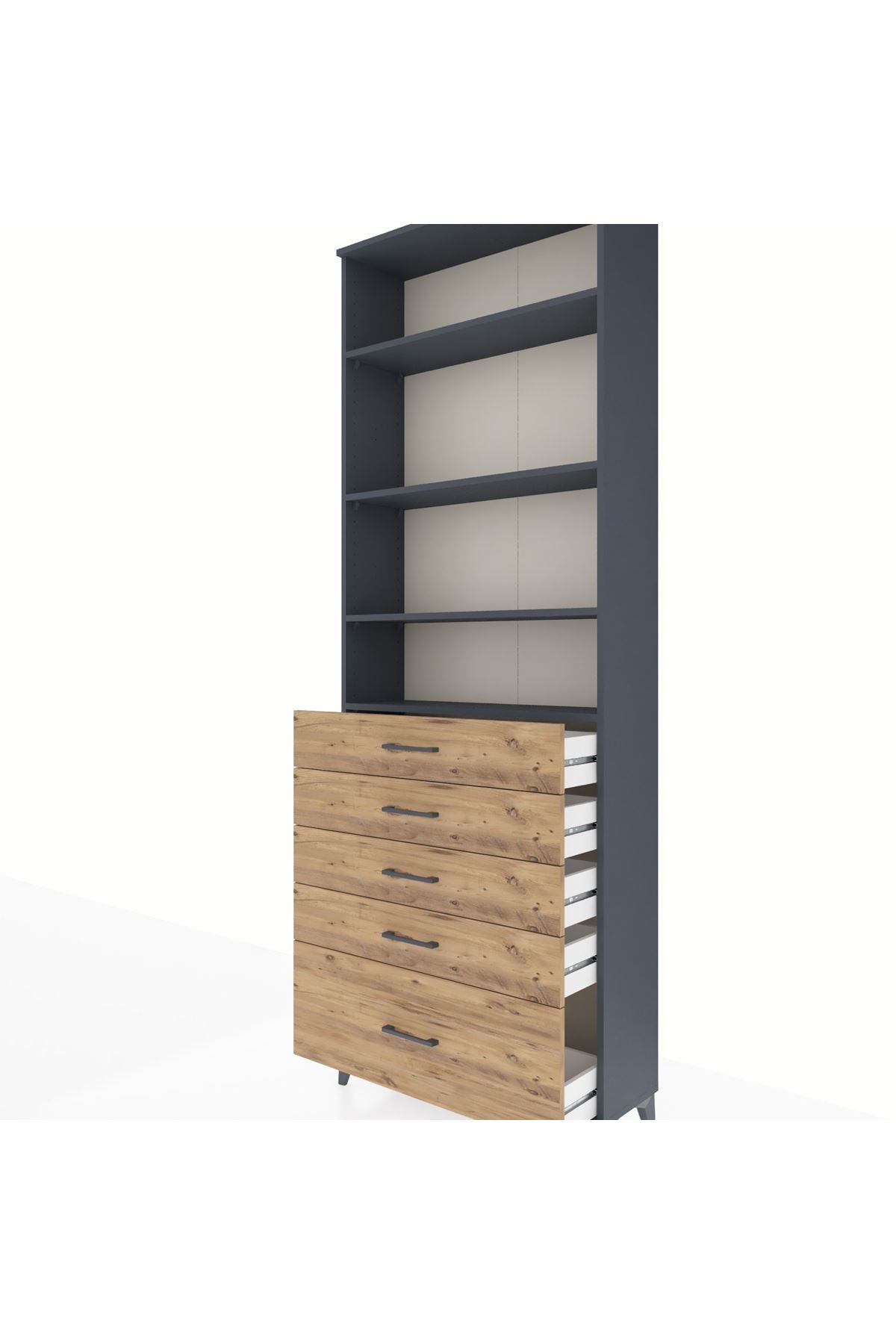 Arges Dolap 4 Raflı 5 Çekmeceli 88x30x243 Antrasit-Çam