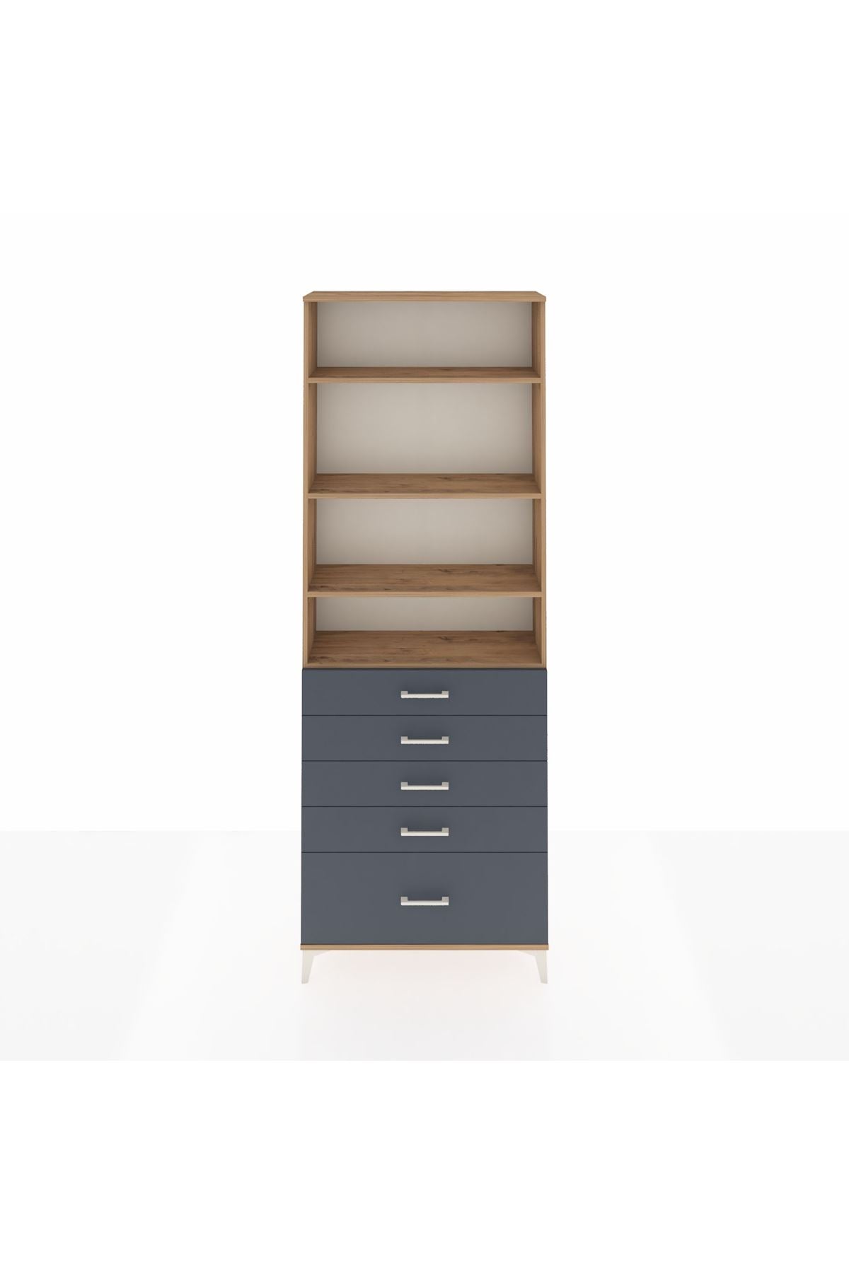 Arges Dolap 4 Raflı 5 Çekmeceli 88x30x243 Çam-Antrasit