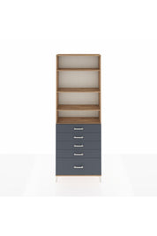 Arges Dolap 4 Raflı 5 Çekmeceli 88x30x243 Çam-Antrasit