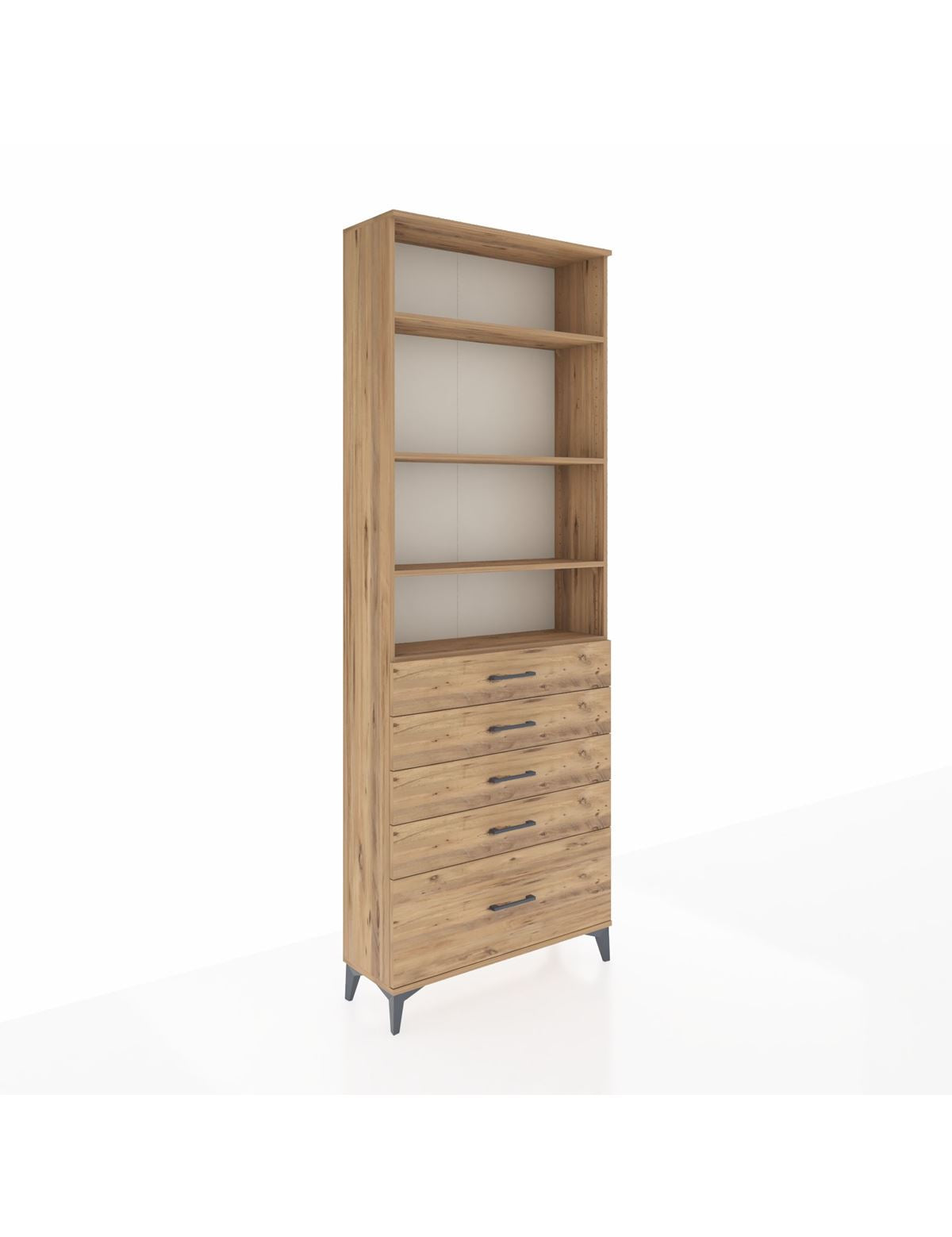 Arges Dolap 4 Raflı 5 Çekmeceli 88x30x243 Çam-Çam