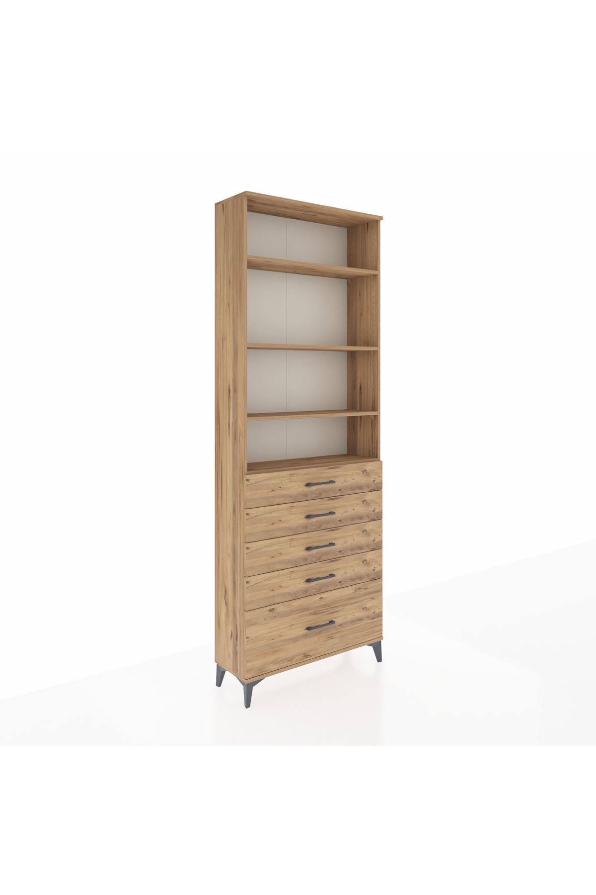 Arges Dolap 4 Raflı 5 Çekmeceli 88x30x243 Çam-Çam