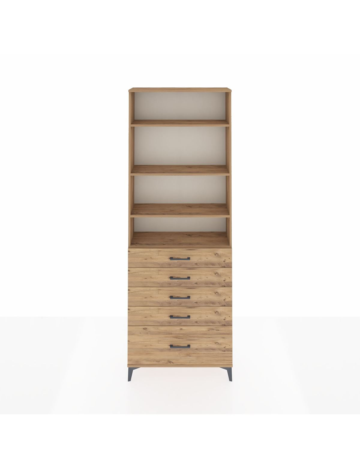 Arges Dolap 4 Raflı 5 Çekmeceli 88x30x243 Çam-Çam