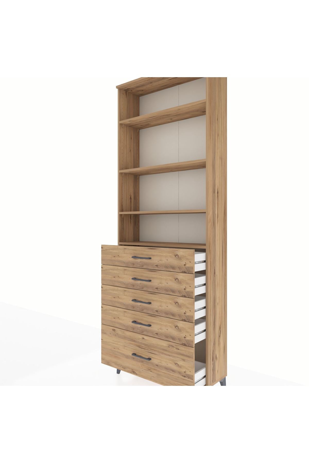 Arges Dolap 4 Raflı 5 Çekmeceli 88x30x243 Çam-Çam