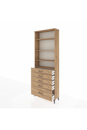 Arges Dolap 4 Raflı 5 Çekmeceli 88x30x243 Çam-Çam