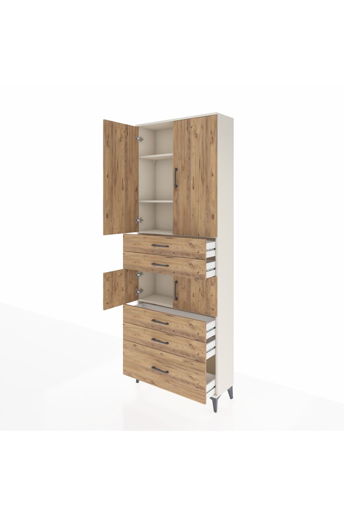 Arges Dolap 4 Raflı 5 Çekmeceli 4 Kapaklı 88x30x243 Aytaşı-Çam