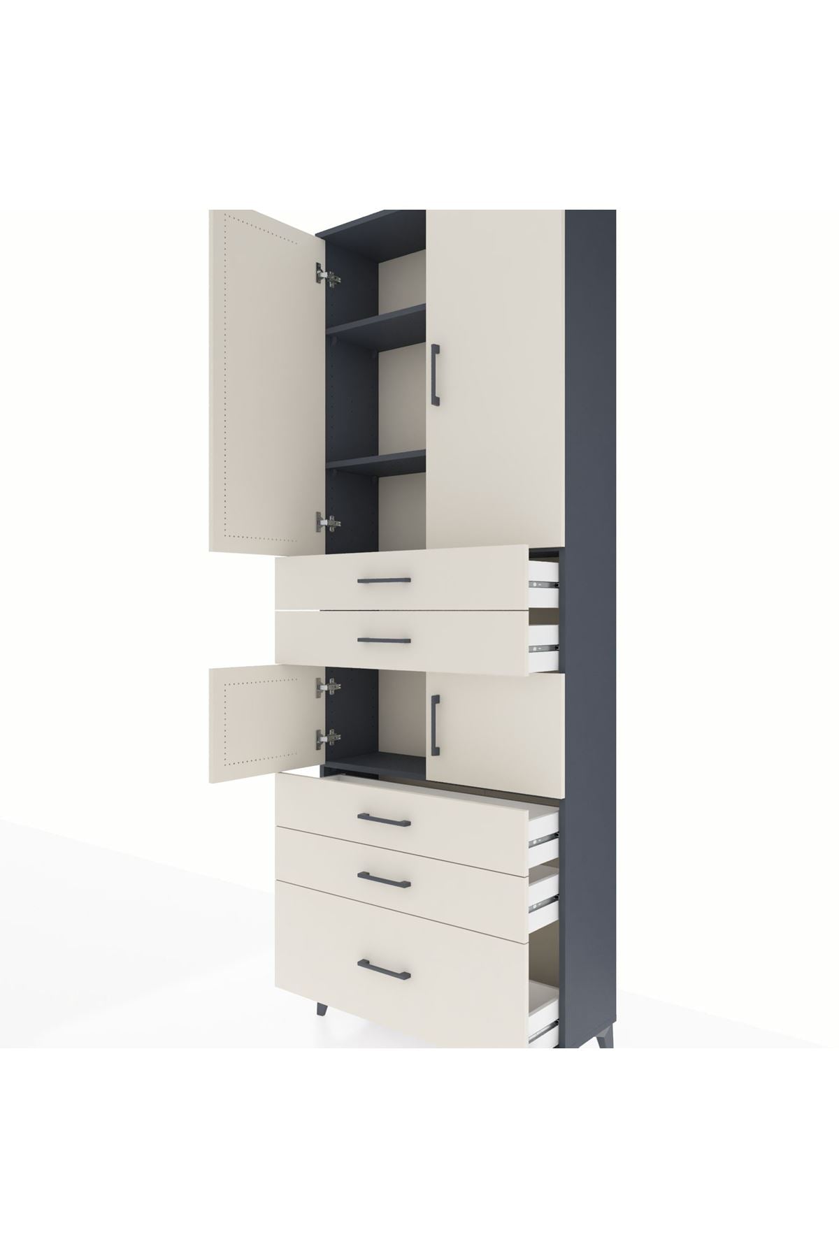 Arges Dolap 4 Raflı 5 Çekmeceli 4 Kapaklı 88x30x243 Antrasit-Aytaşı