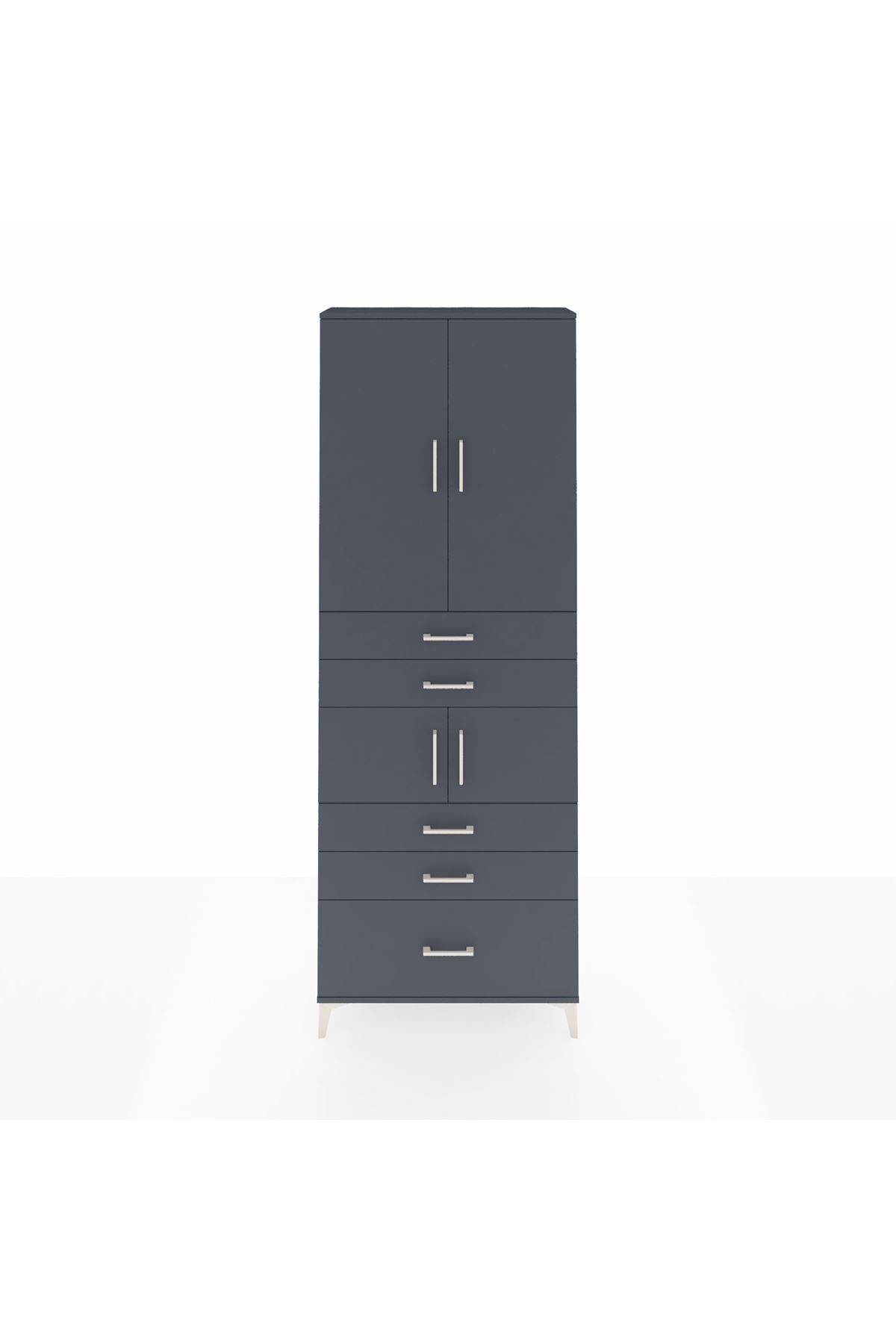 Arges Dolap 4 Raflı 5 Çekmeceli 4 Kapaklı 88x30x243 Antrasit-Antrasit