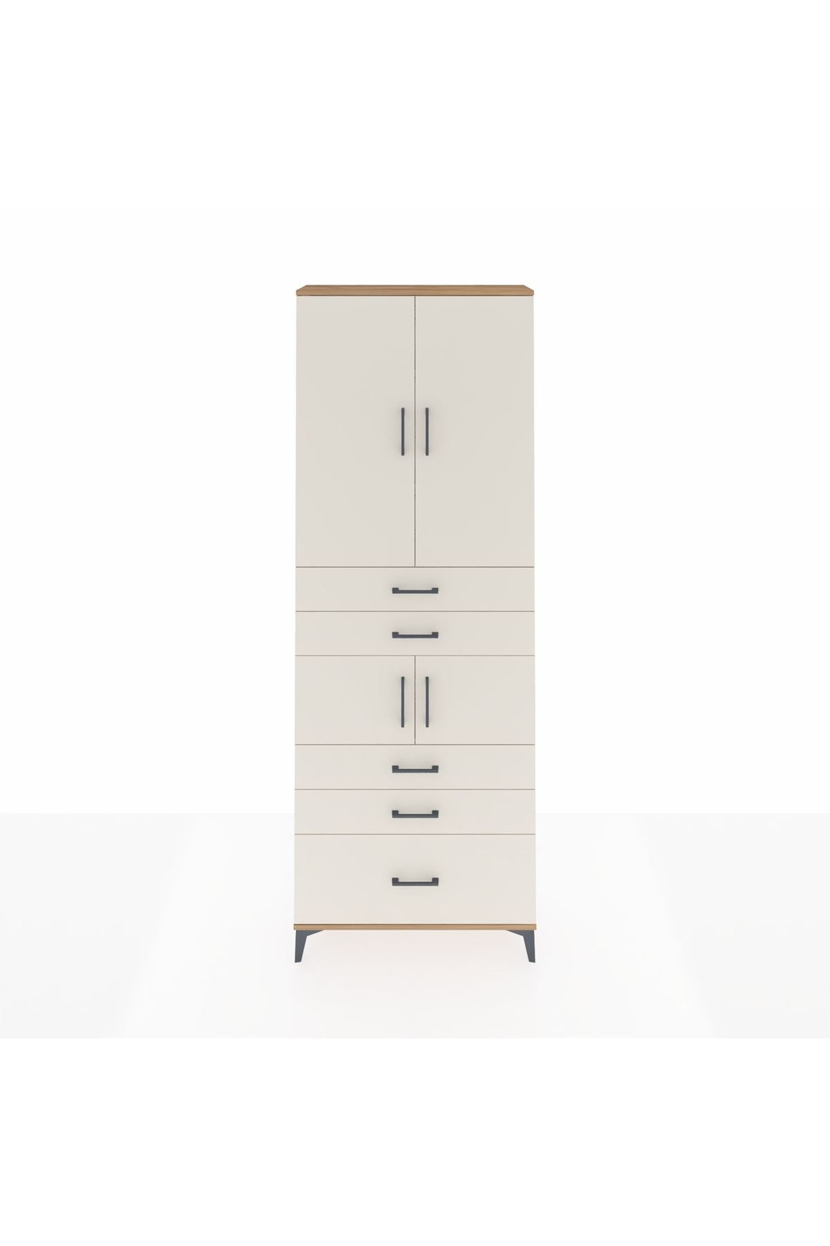 Arges Dolap 4 Raflı 5 Çekmeceli 4 Kapaklı 88x30x243 Çam-Aytaşı