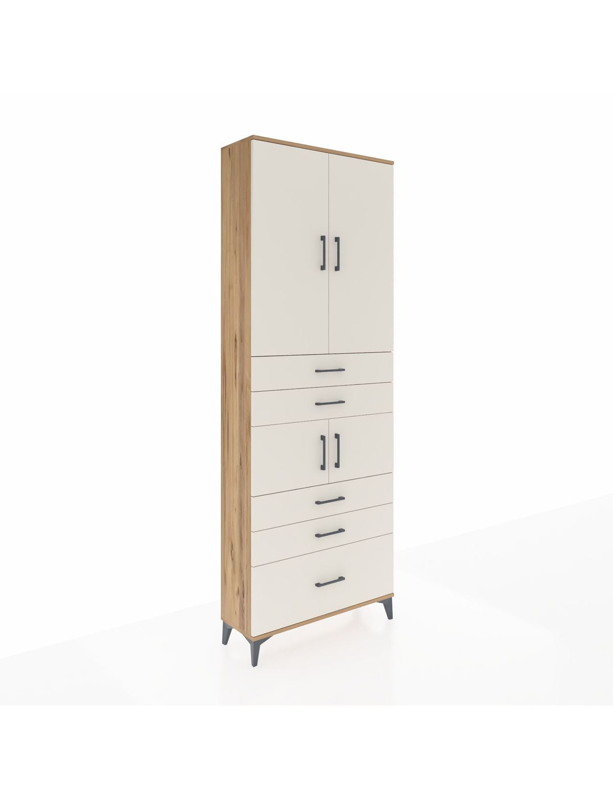 Arges Dolap 4 Raflı 5 Çekmeceli 4 Kapaklı 88x30x243 Çam-Aytaşı