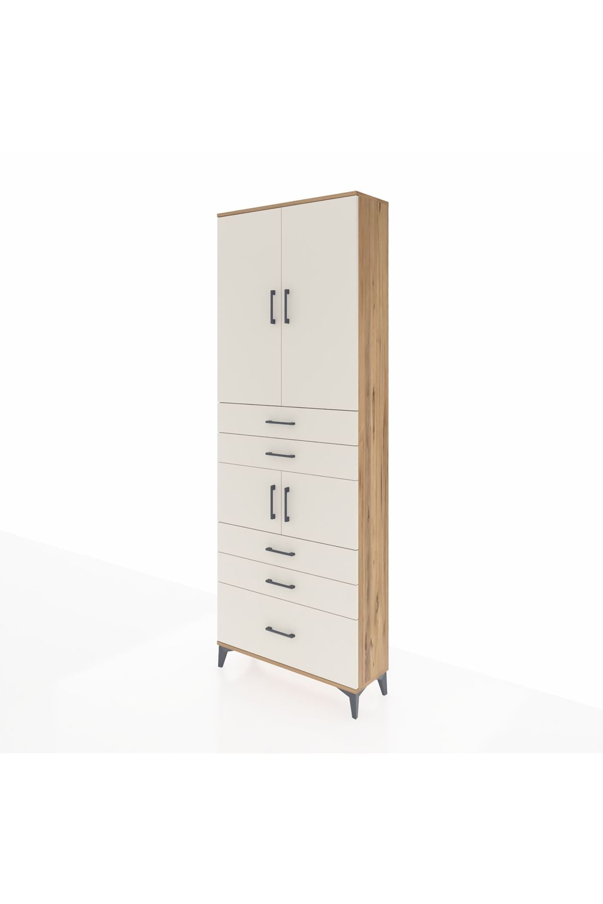 Arges Dolap 4 Raflı 5 Çekmeceli 4 Kapaklı 88x30x243 Çam-Aytaşı