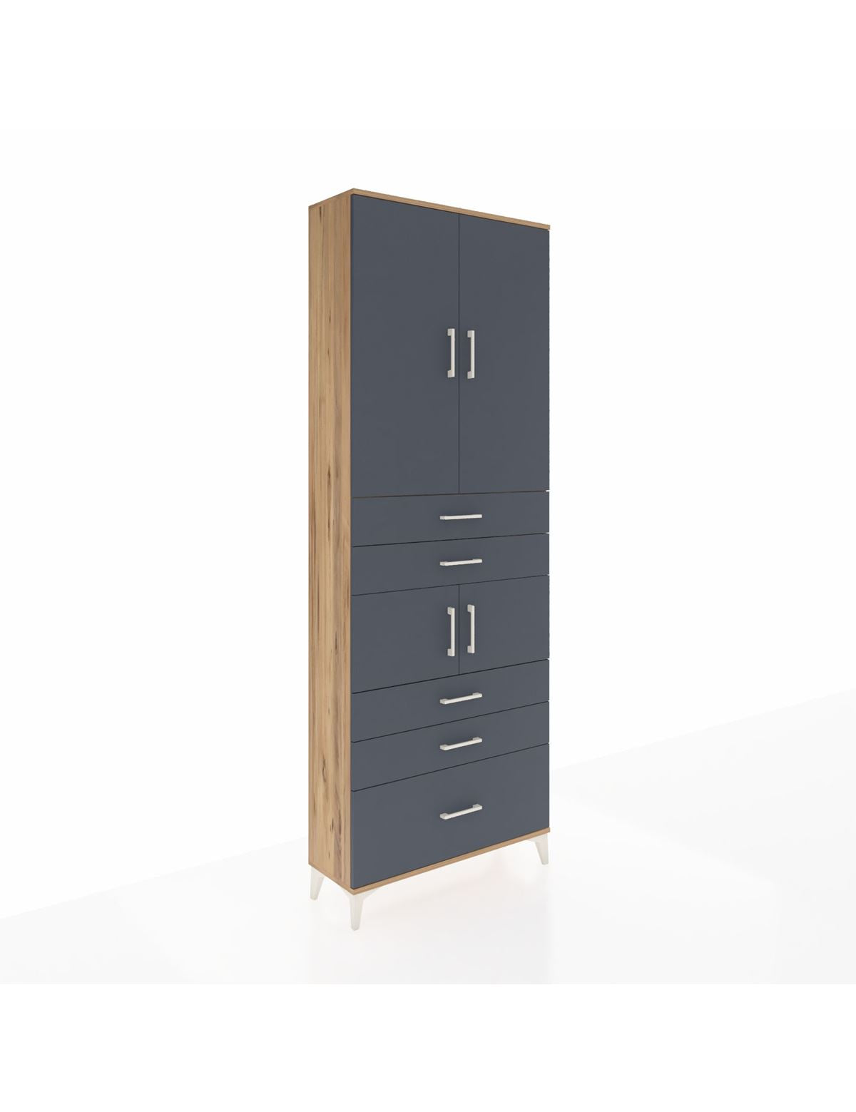 Arges Dolap 4 Raflı 5 Çekmeceli 4 Kapaklı 88x30x243 Çam-Antrasit