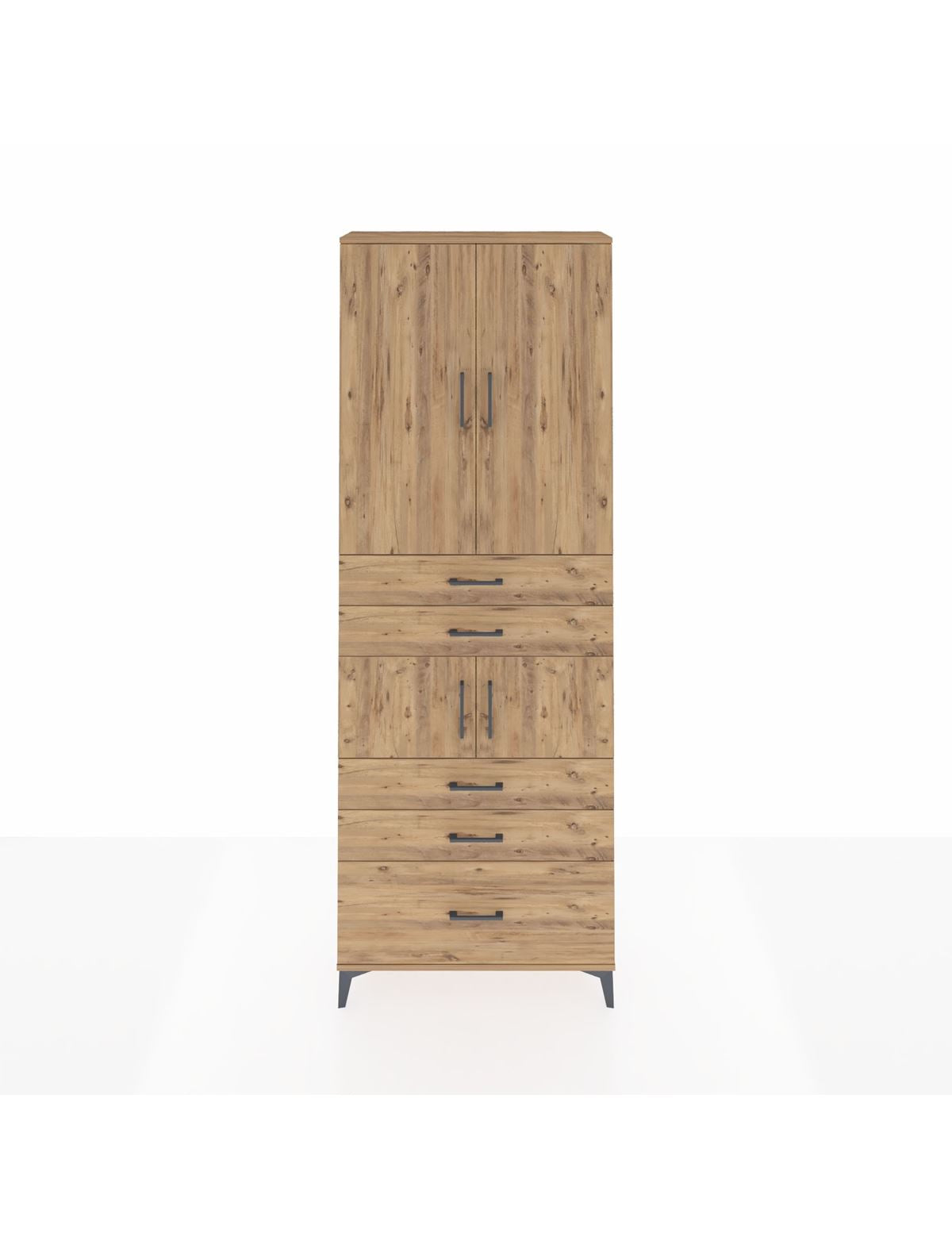 Arges Dolap 4 Raflı 5 Çekmeceli 4 Kapaklı 88x30x243 Çam-Çam