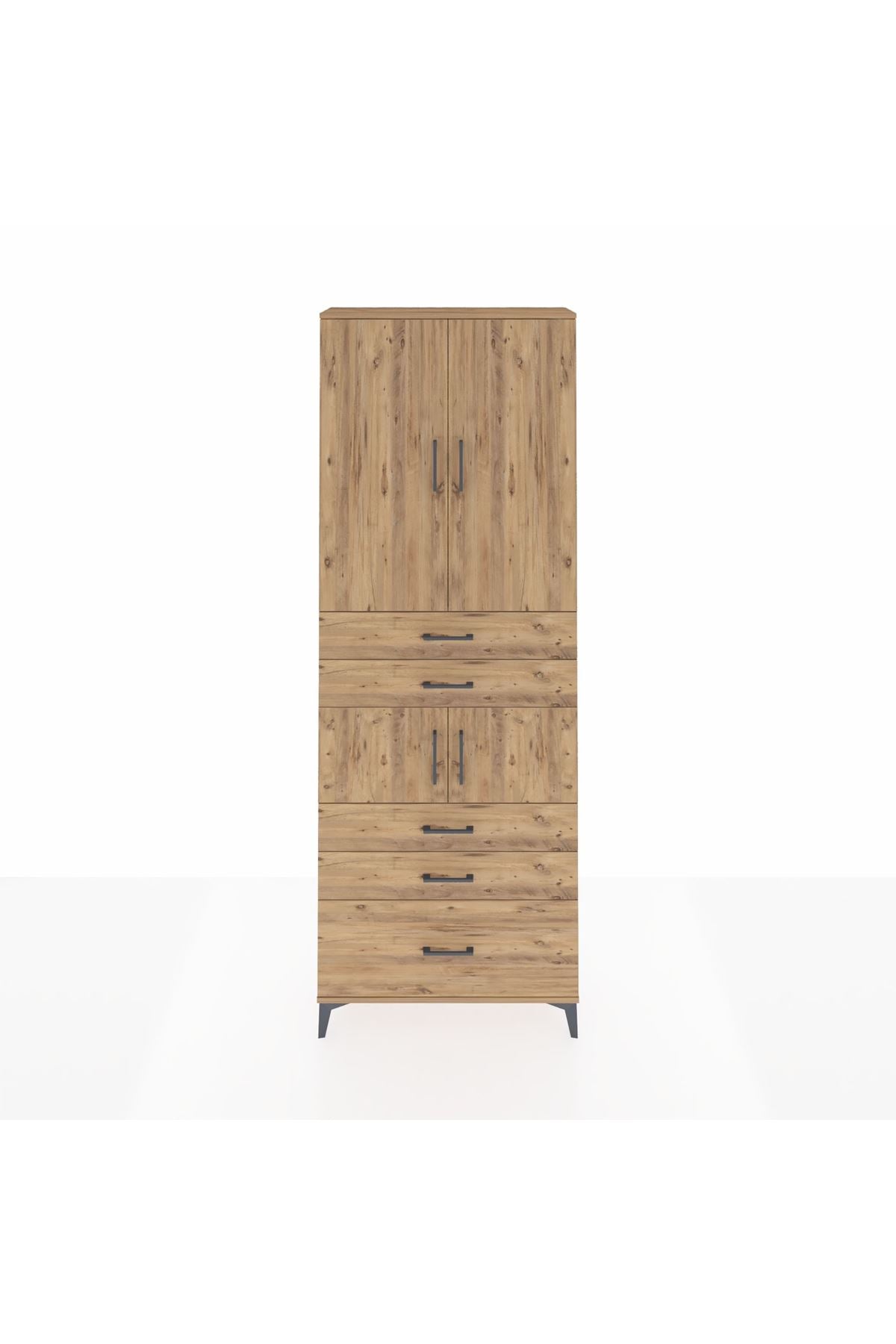 Arges Dolap 4 Raflı 5 Çekmeceli 4 Kapaklı 88x30x243 Çam-Çam