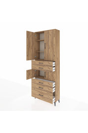 Arges Dolap 4 Raflı 5 Çekmeceli 4 Kapaklı 88x30x243 Çam-Çam