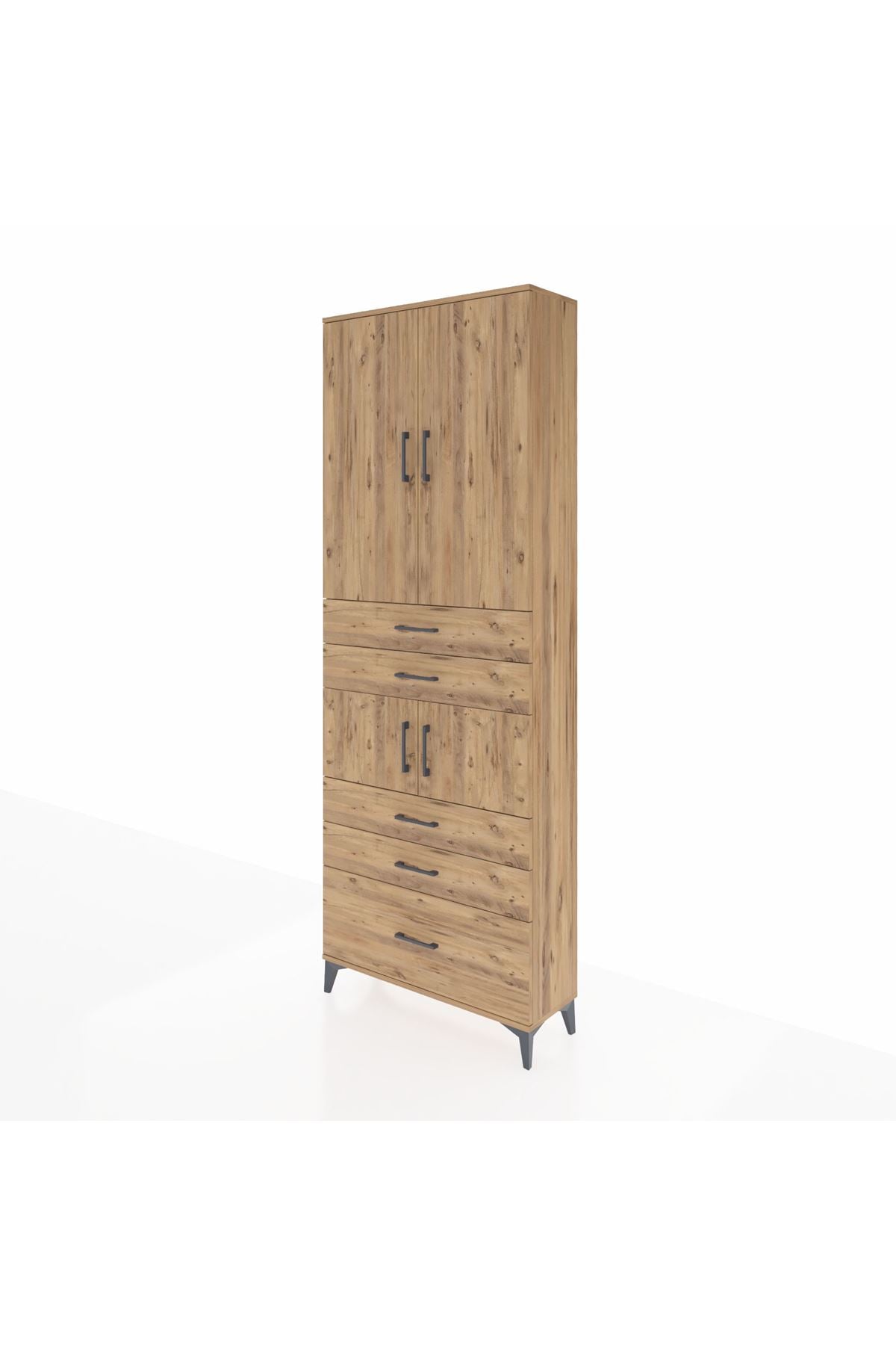 Arges Dolap 4 Raflı 5 Çekmeceli 4 Kapaklı 88x30x243 Çam-Çam