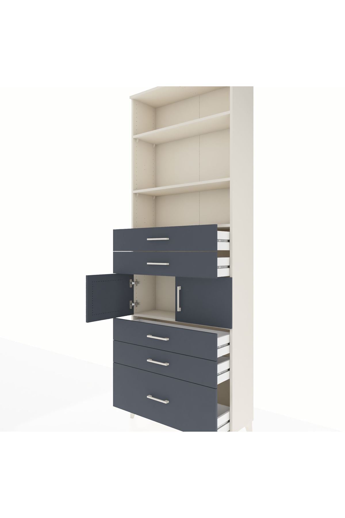 Arges Dolap 4 Raflı 5 Çekmeceli 2 Kapaklı 88x30x243 Aytaşı-Antrasit