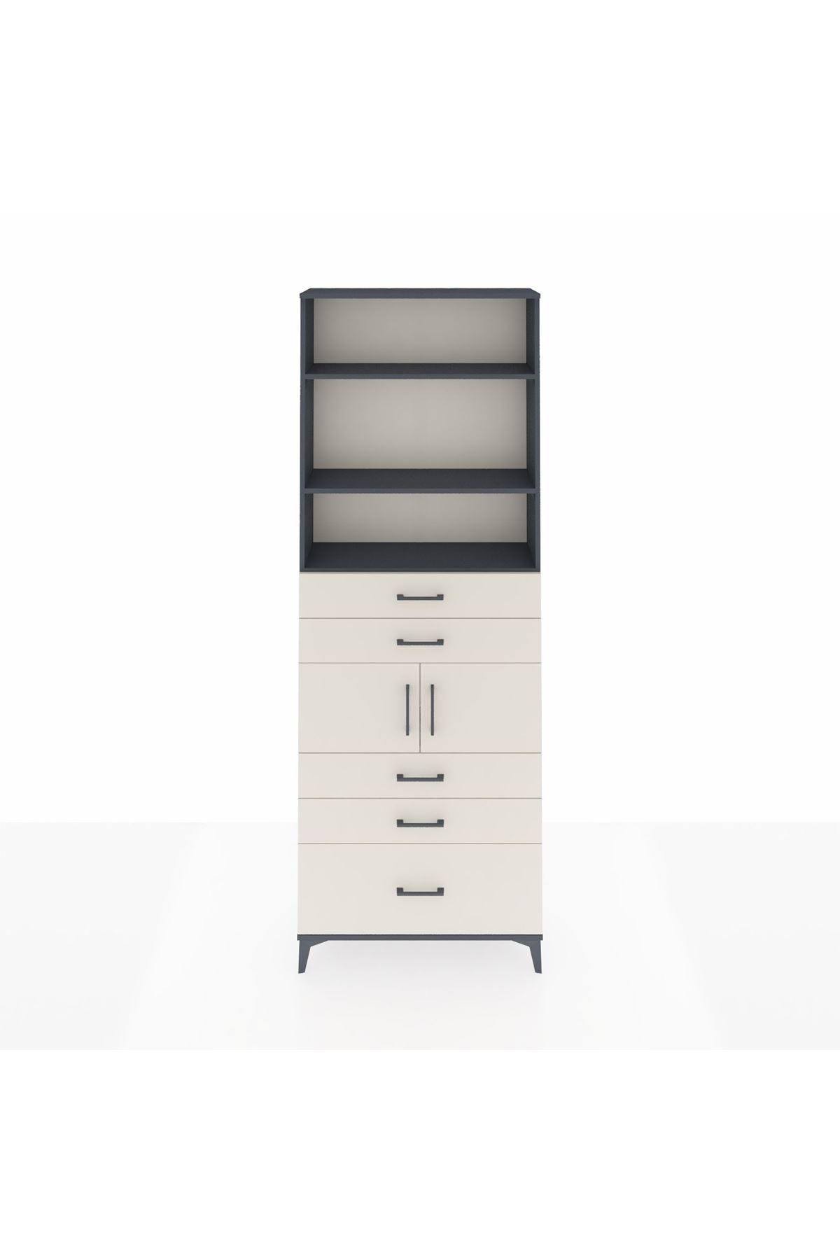 Arges Dolap 4 Raflı 5 Çekmeceli 2 Kapaklı 88x30x243 Antrasit-Aytaşı